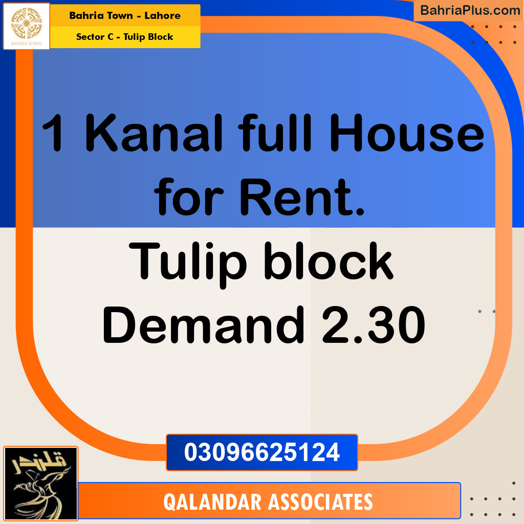 1 Kanal Residential House for Rent in Sector C - Tulip Block -  Bahria Town, Lahore - (BP-292685)