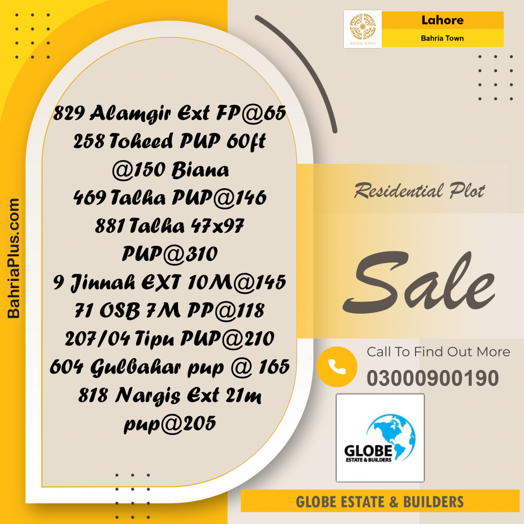 Residential Plot for Sale in Bahria Town, Lahore - (BP-292734)