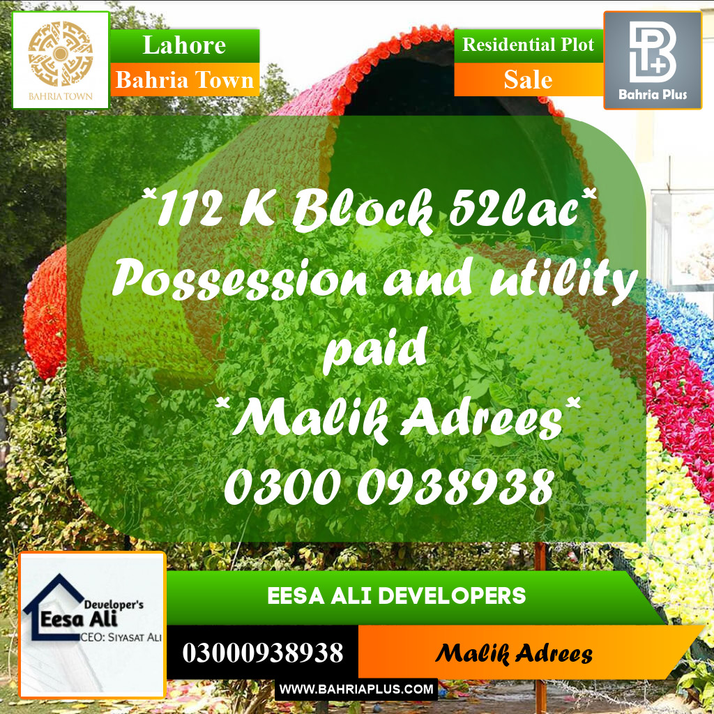 Residential Plot for Sale in Bahria Town, Lahore - (BP-292743)