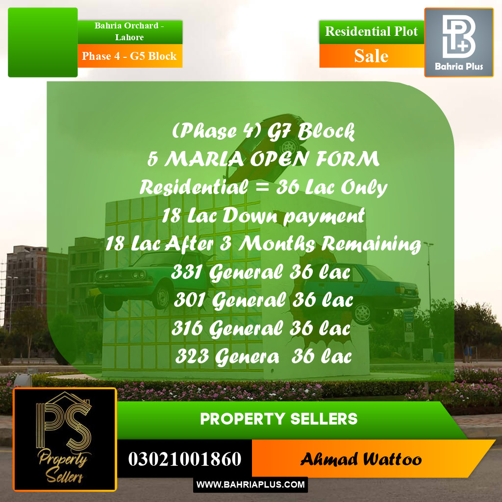 5 Marla Residential Plot for Sale in Phase 4 - G5 Block -  Bahria Orchard, Lahore - (BP-292805)