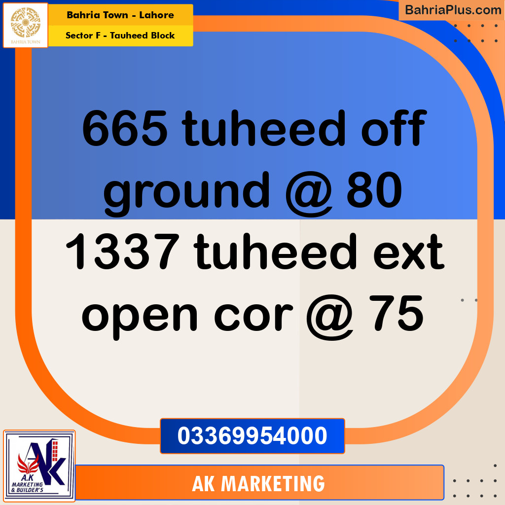 10 Marla Residential Plot for Sale in Sector F - Tauheed Block -  Bahria Town, Lahore - (BP-292839)