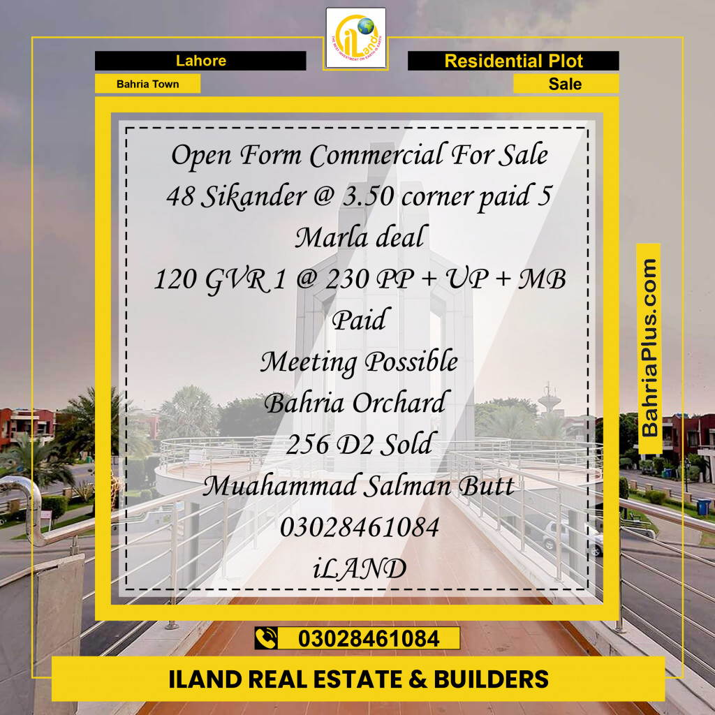 Residential Plot for Sale in Bahria Town, Lahore - (BP-292899)