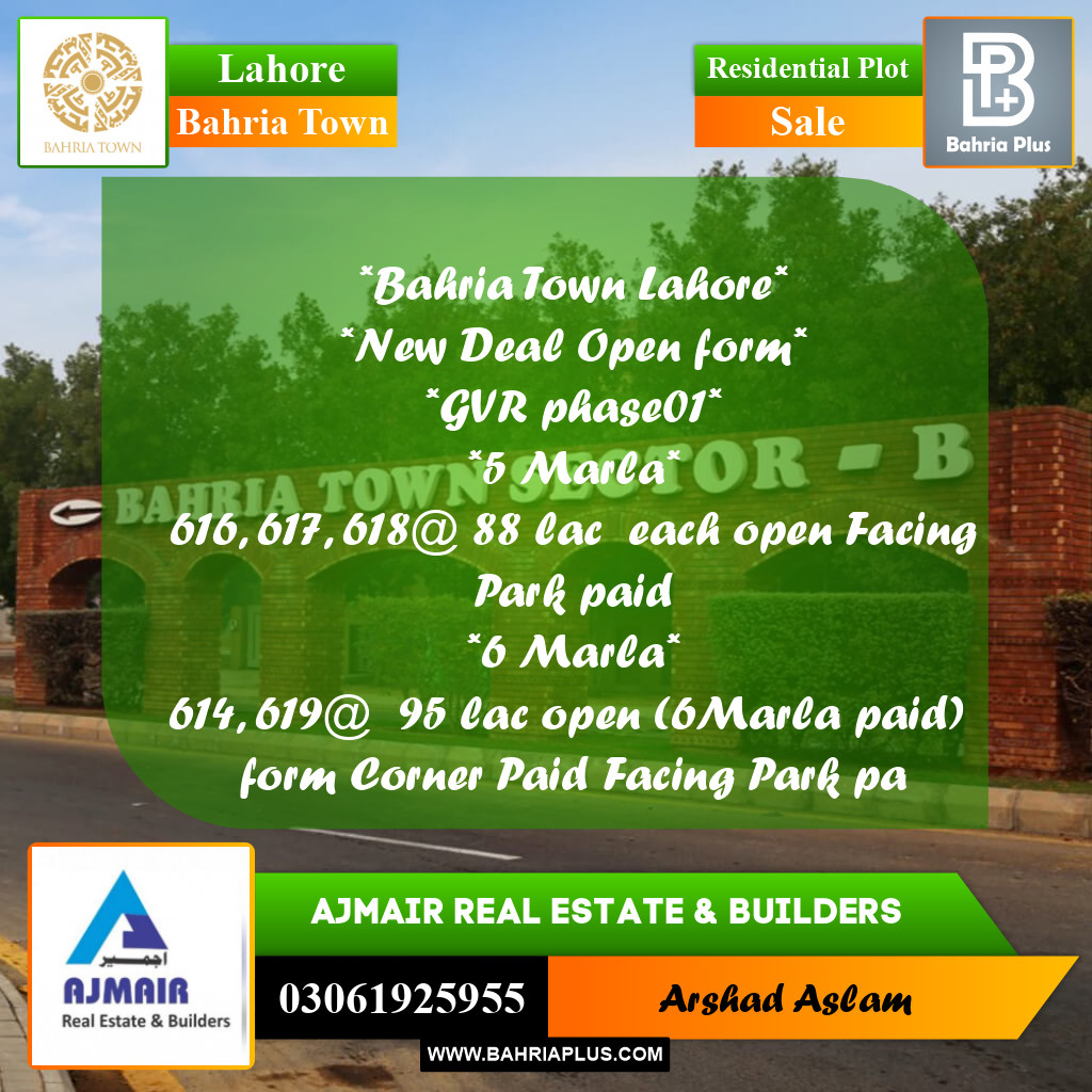 Residential Plot for Sale in Bahria Town, Lahore - (BP-292971)