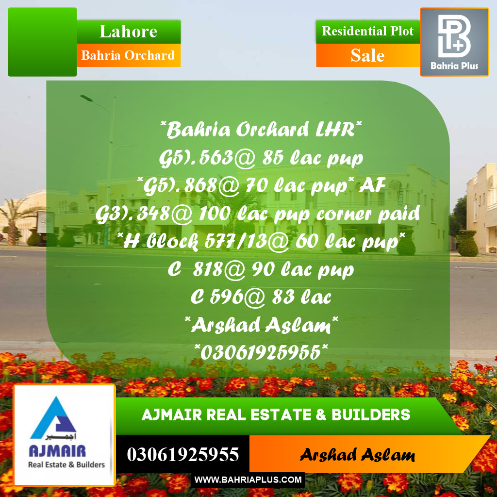 Residential Plot for Sale in Bahria Orchard, Lahore - (BP-292976)