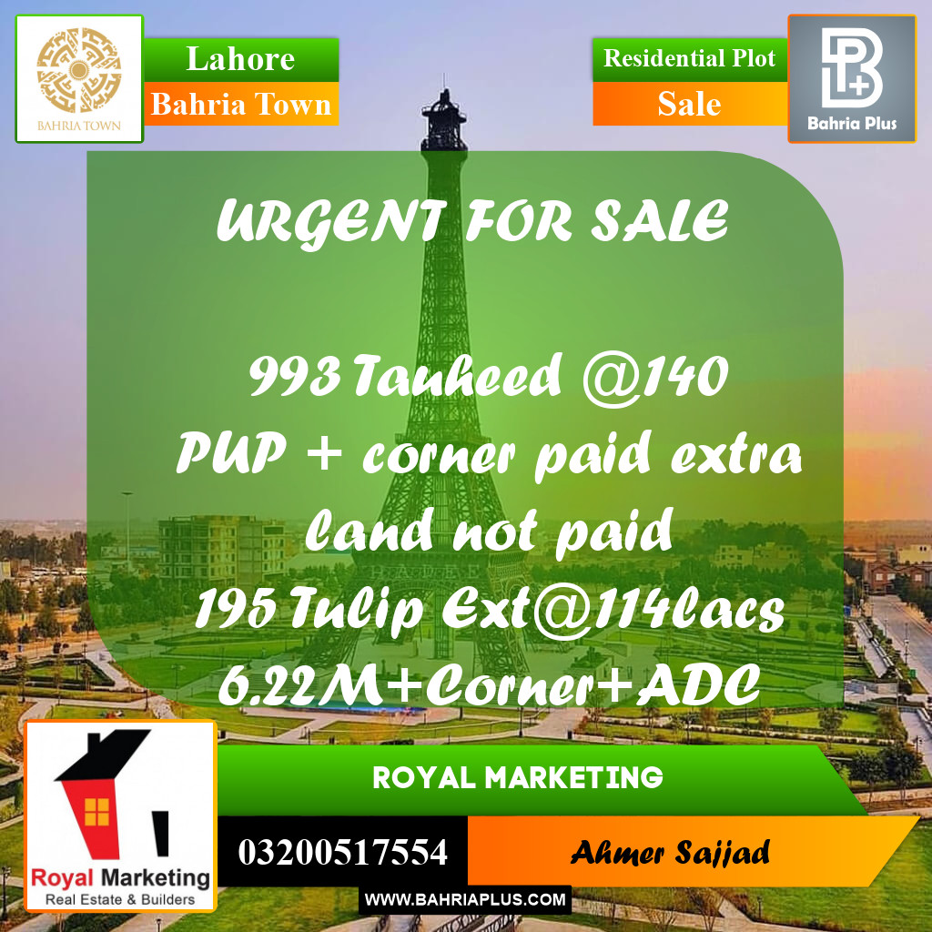 Residential Plot for Sale in Bahria Town, Lahore - (BP-293067)