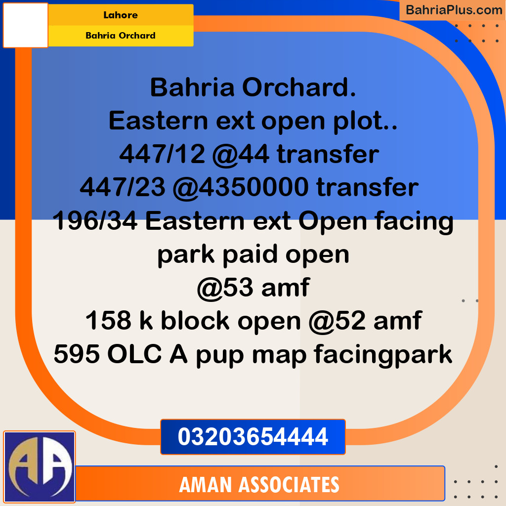 Residential Plot for Sale in Bahria Orchard, Lahore - (BP-293082)