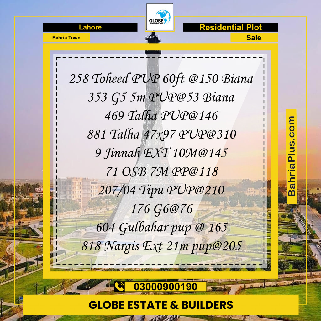 Residential Plot for Sale in Bahria Town, Lahore - (BP-293083)