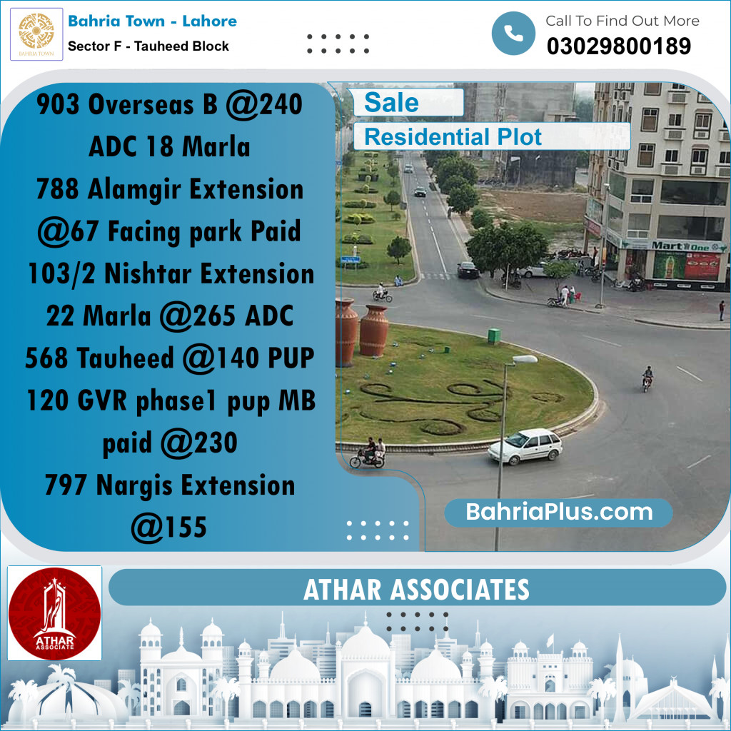 10 Marla Residential Plot for Sale in Sector F - Tauheed Block -  Bahria Town, Lahore - (BP-293091)