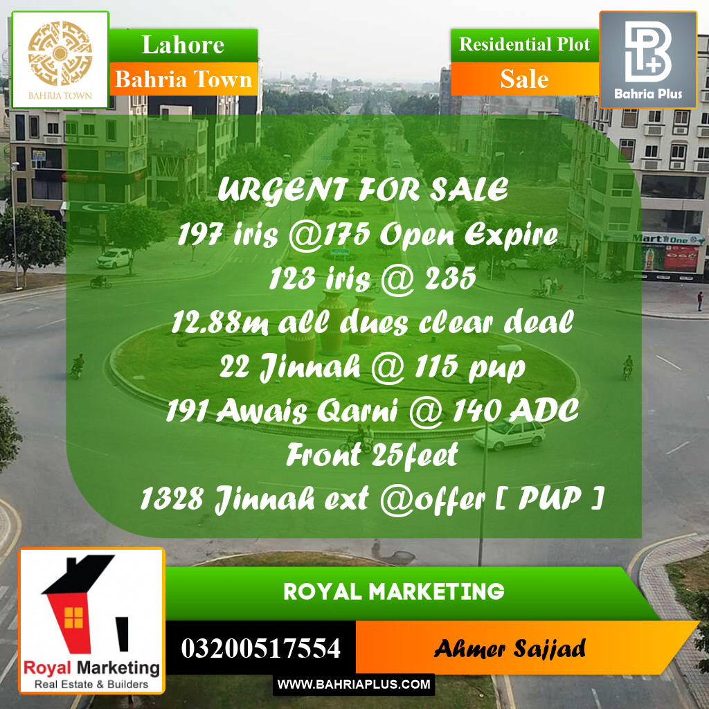 Residential Plot for Sale in Bahria Town, Lahore - (BP-293107)