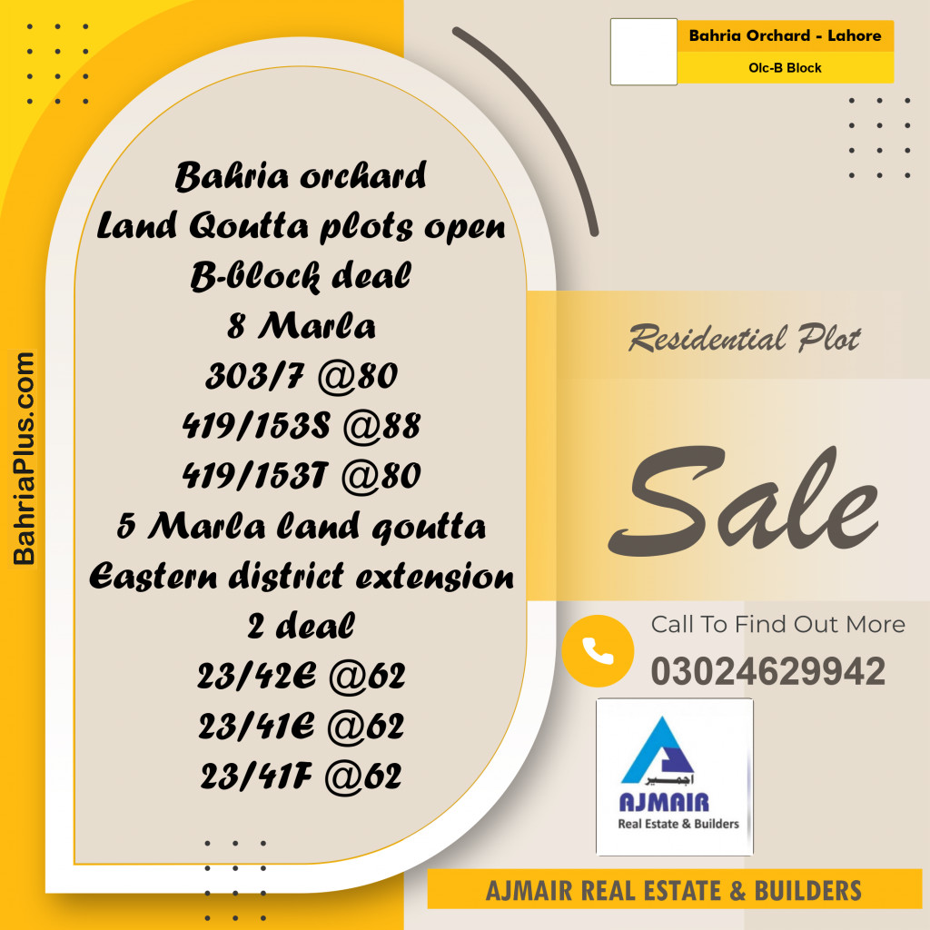 8 Marla Residential Plot for Sale in OLC-B Block -  Bahria Orchard, Lahore - (BP-293126)