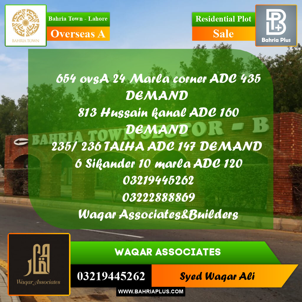 1 Kanal Residential Plot for Sale in Overseas A -  Bahria Town, Lahore - (BP-293178)