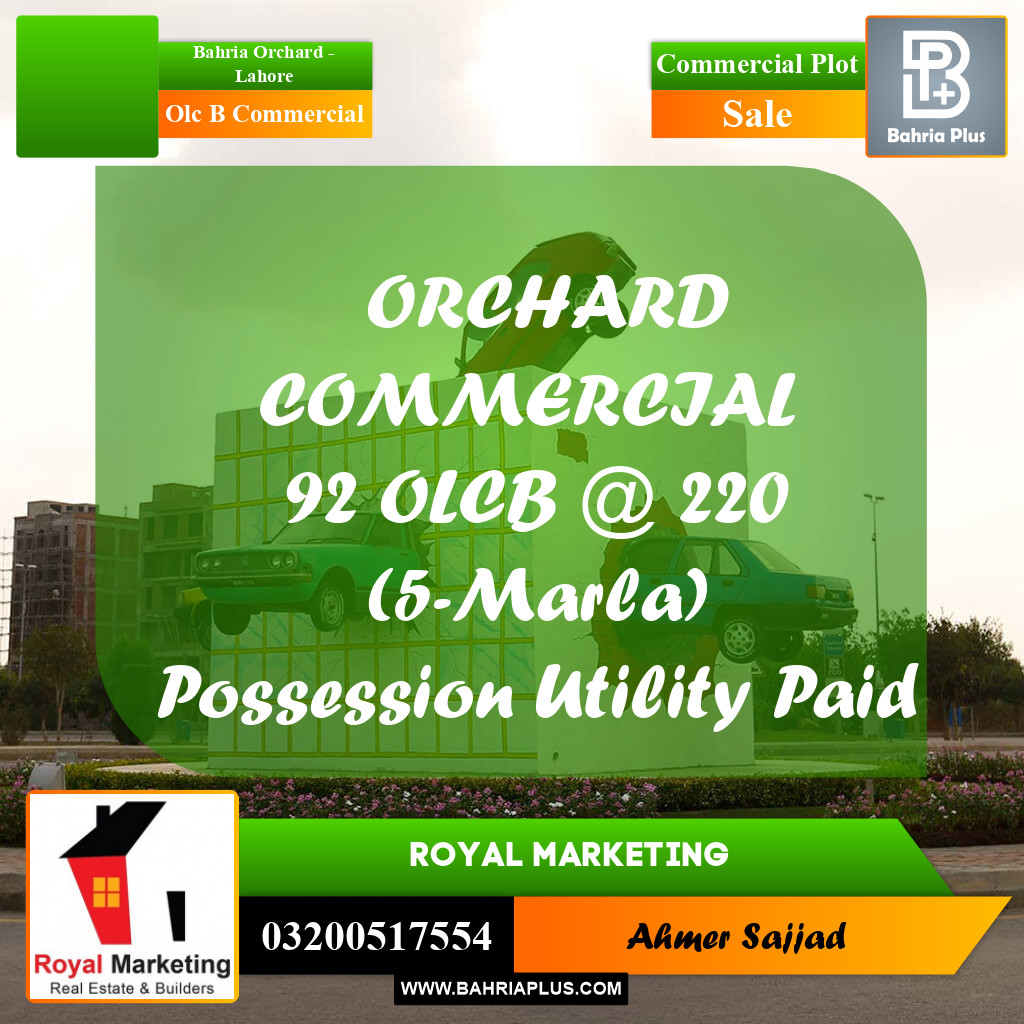 5 Marla Commercial Plot for Sale in OLC B Commercial -  Bahria Orchard, Lahore - (BP-293200)