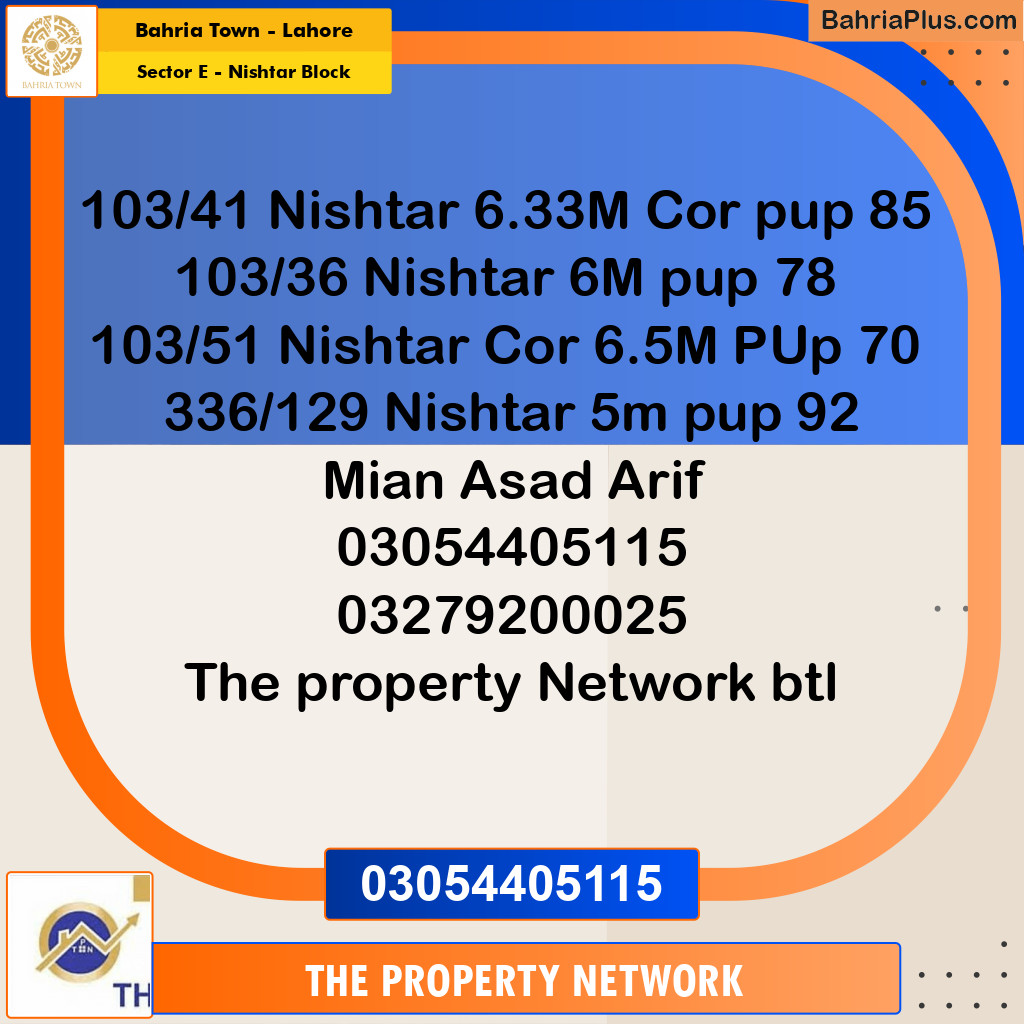 Residential Plot for Sale in Sector E - Nishtar Block -  Bahria Town, Lahore - (BP-293220)