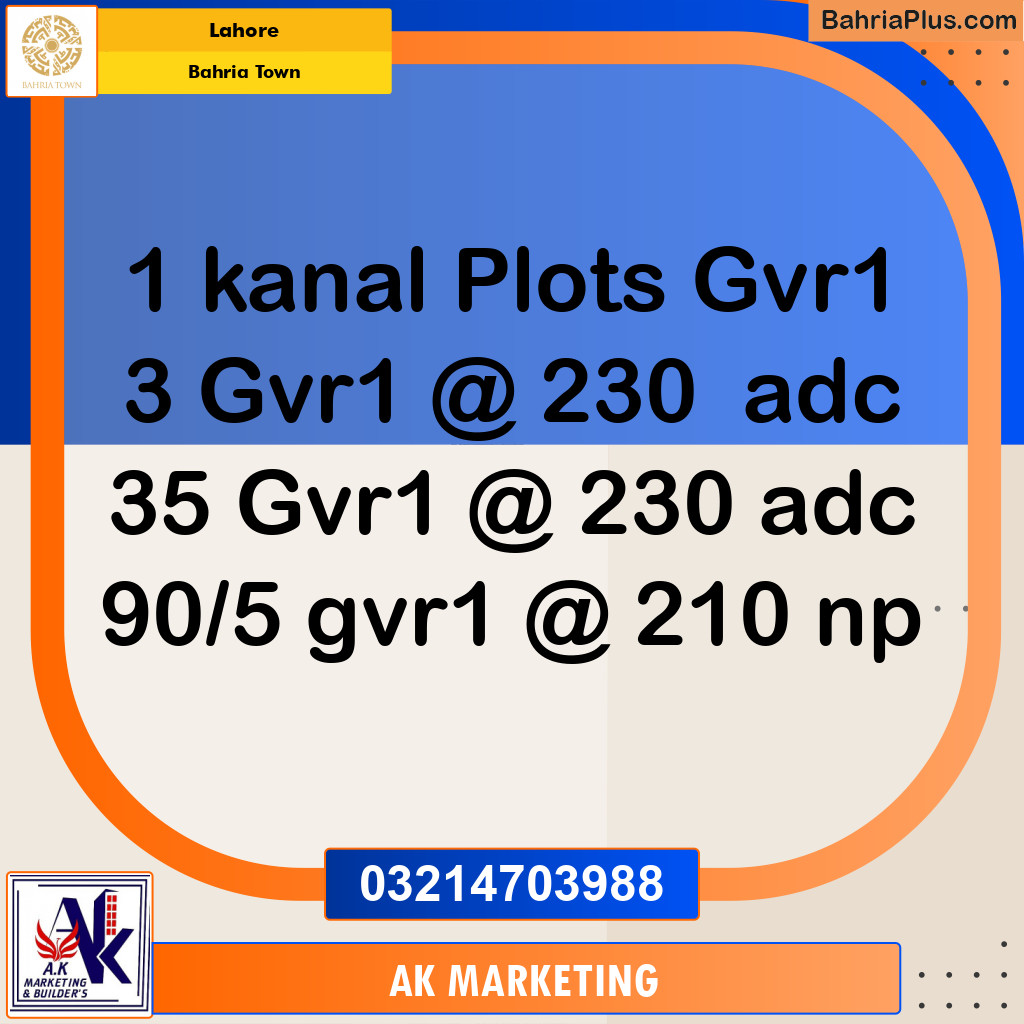 1 Kanal Residential Plot for Sale in Bahria Town, Lahore - (BP-293233)
