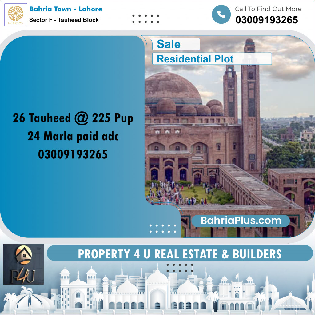 1 Kanal Residential Plot for Sale in Sector F - Tauheed Block -  Bahria Town, Lahore - (BP-293239)