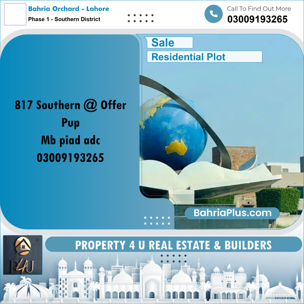 8 Marla Residential Plot for Sale in Phase 1 - Southern District -  Bahria Orchard, Lahore - (BP-293301)