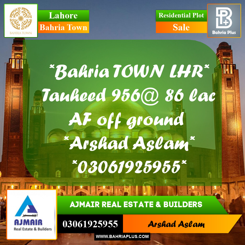 Residential Plot for Sale in Bahria Town, Lahore - (BP-293335)