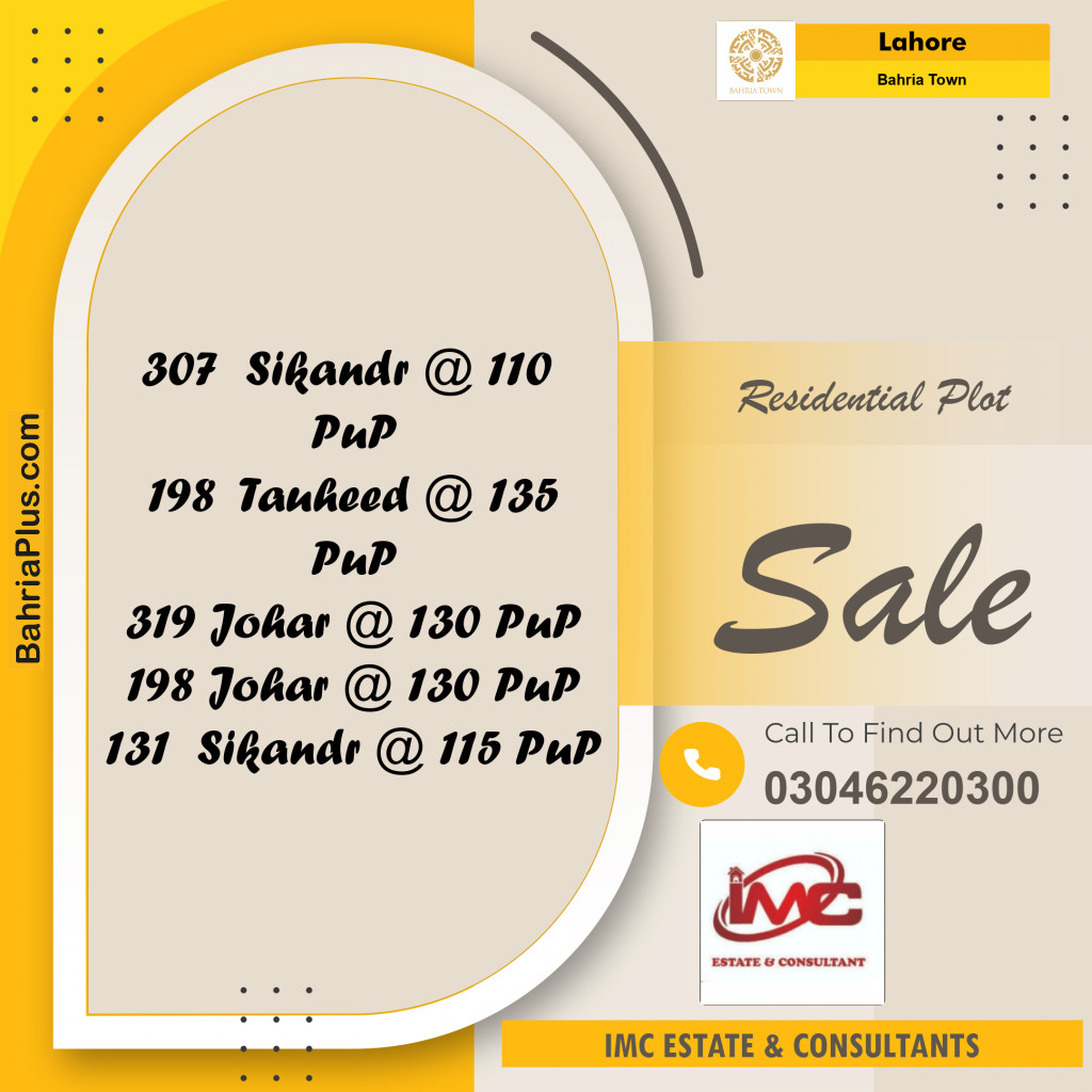 Residential Plot for Sale in Bahria Town, Lahore - (BP-293351)