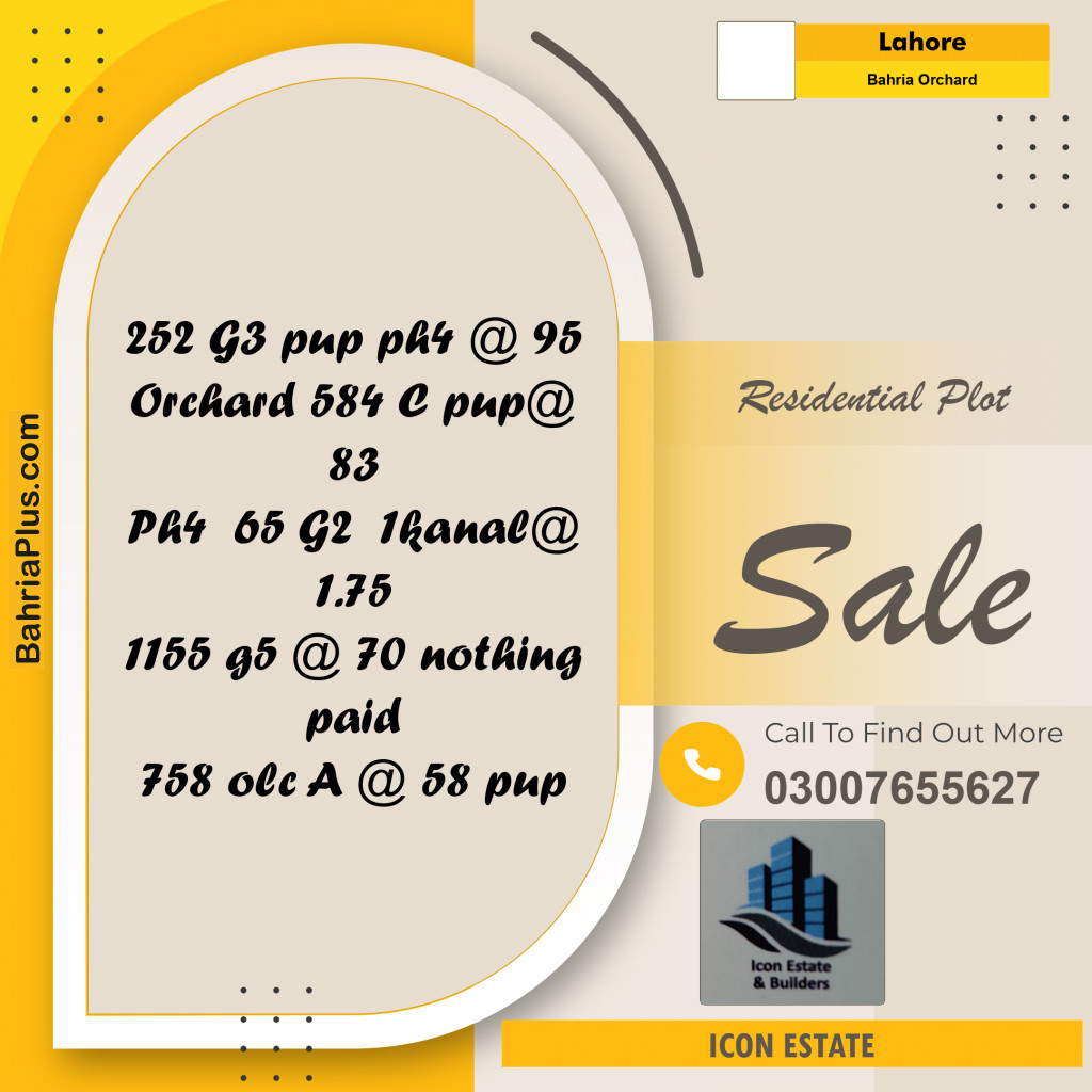 Residential Plot for Sale in Bahria Orchard, Lahore - (BP-293355)
