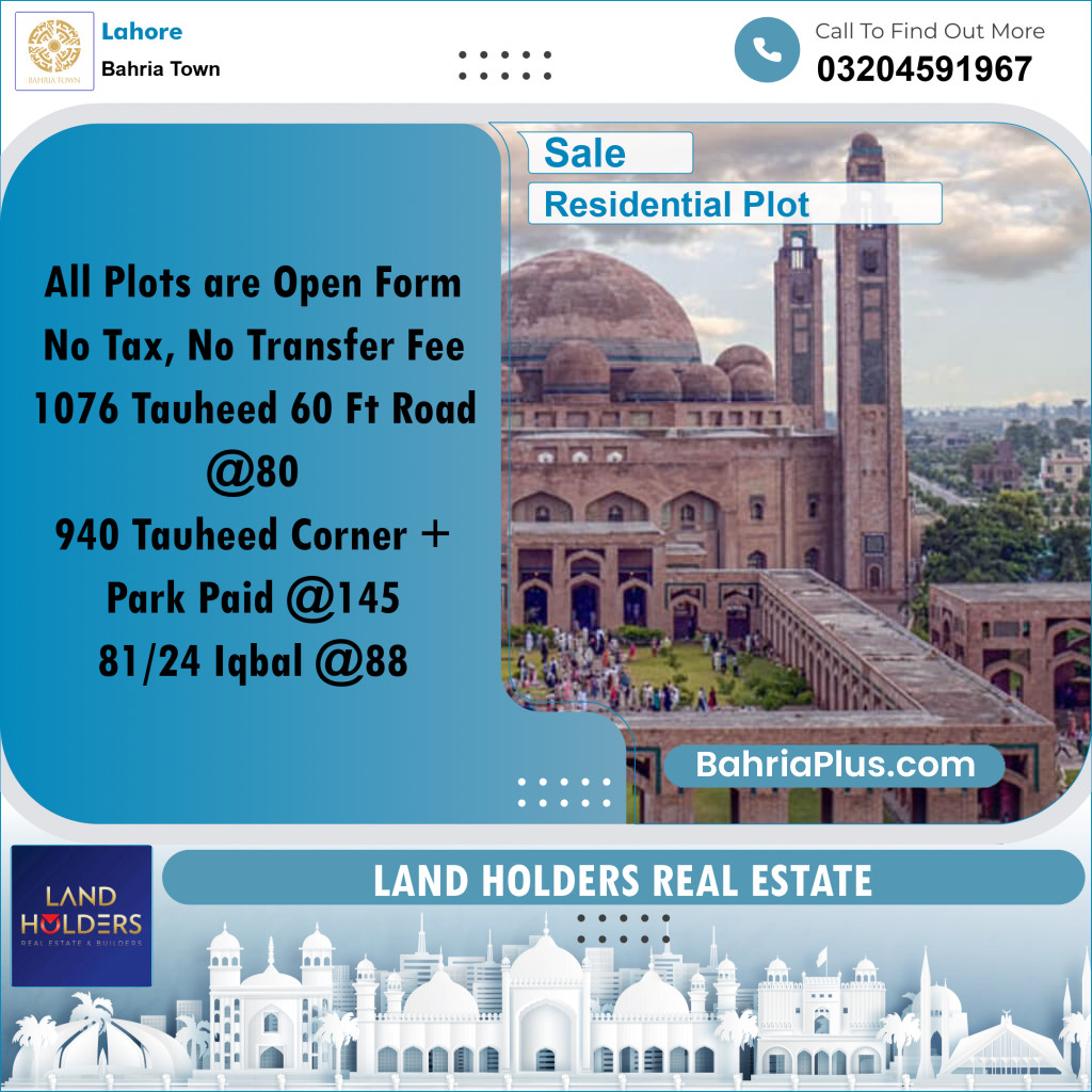 Residential Plot for Sale in Bahria Town, Lahore - (BP-293358)