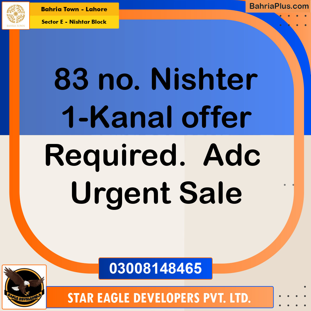 1 Kanal Residential Plot for Sale in Sector E - Nishtar Block -  Bahria Town, Lahore - (BP-293427)