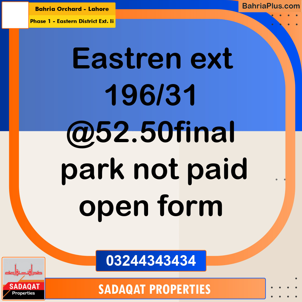 5 Marla Residential Plot for Sale in Phase 1 - Eastern District Ext. II -  Bahria Orchard, Lahore - (BP-293449)