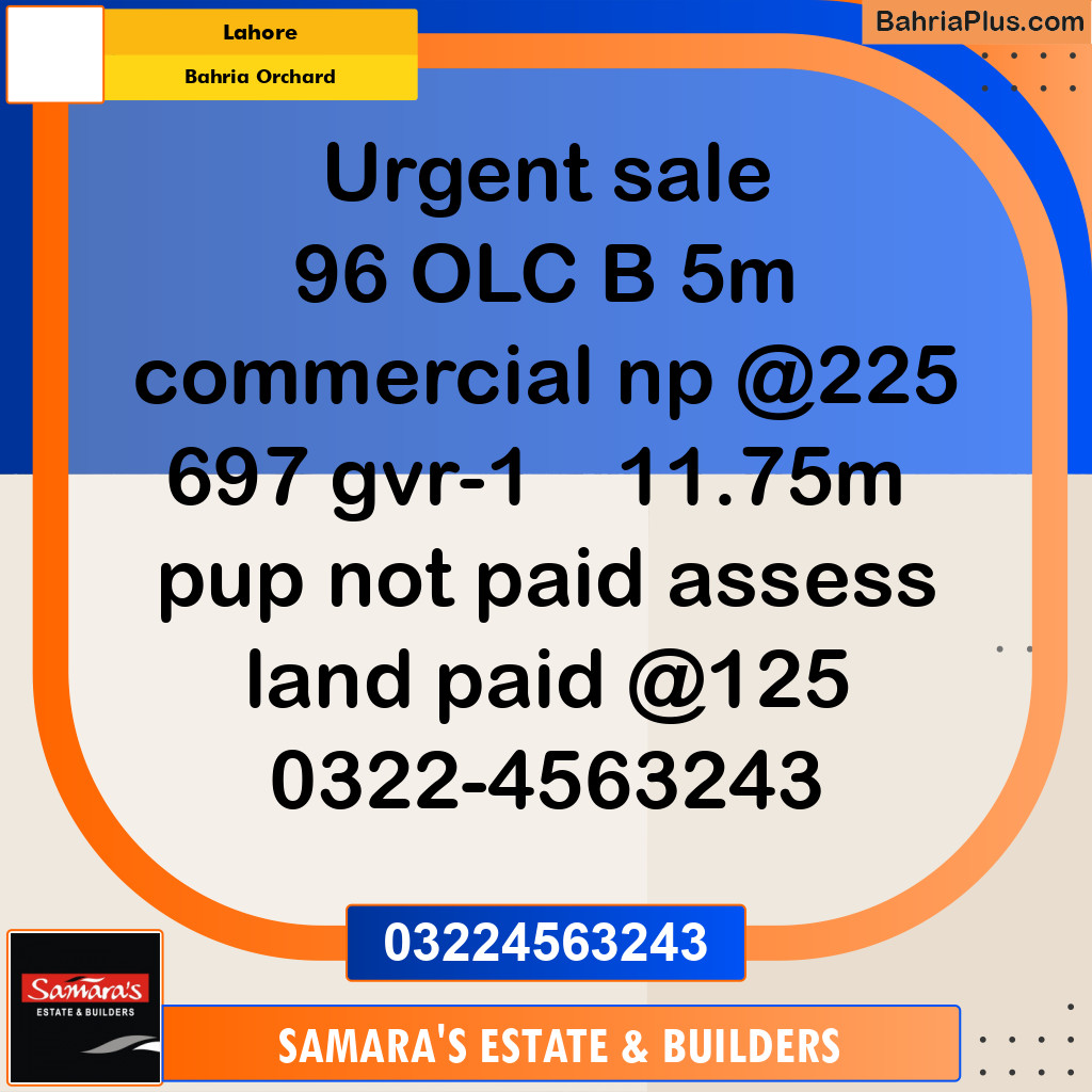 5 Marla Commercial Plot for Sale in Bahria Orchard, Lahore - (BP-293469)