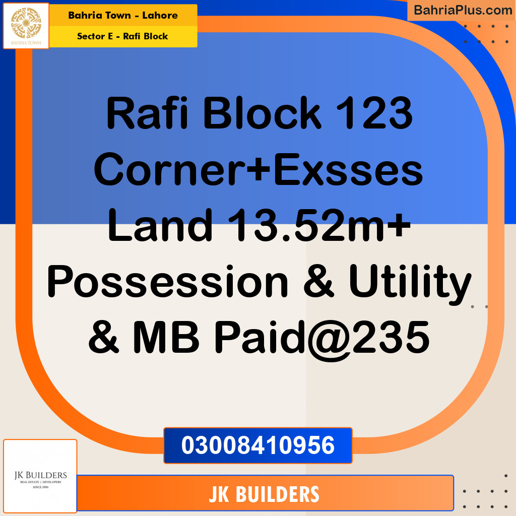 13.52 Marla Residential Plot for Sale in Sector E - Rafi Block -  Bahria Town, Lahore - (BP-293486)