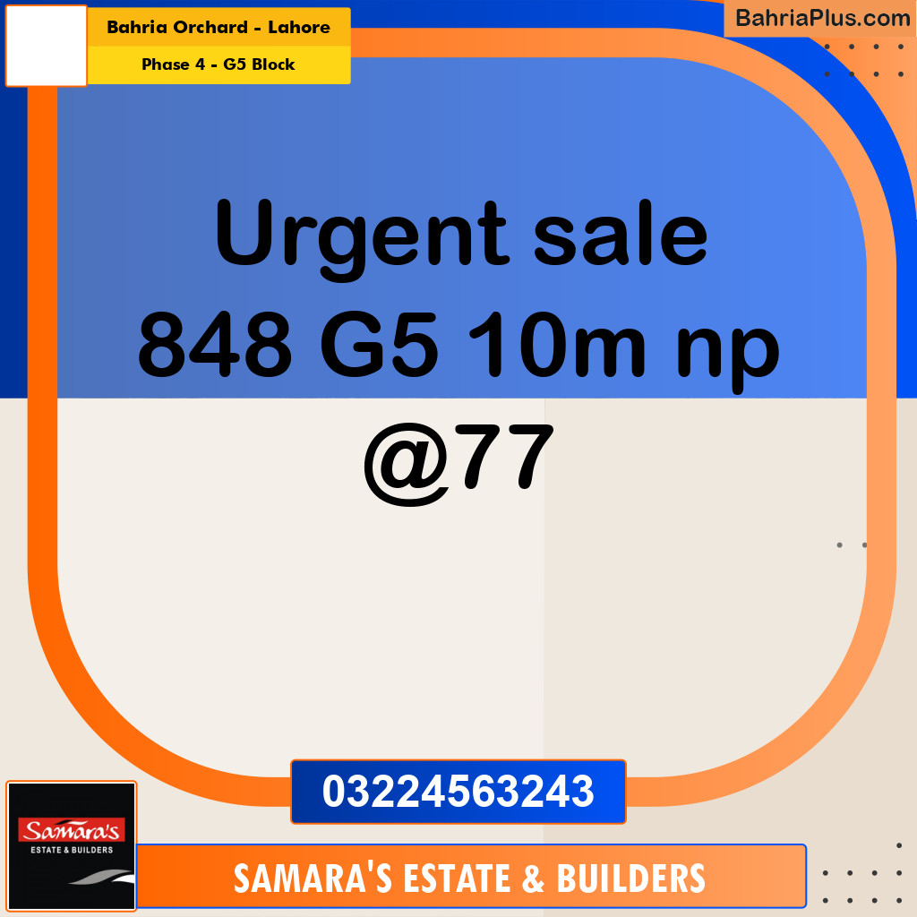 10 Marla Residential Plot for Sale in Phase 4 - G5 Block -  Bahria Orchard, Lahore - (BP-293491)