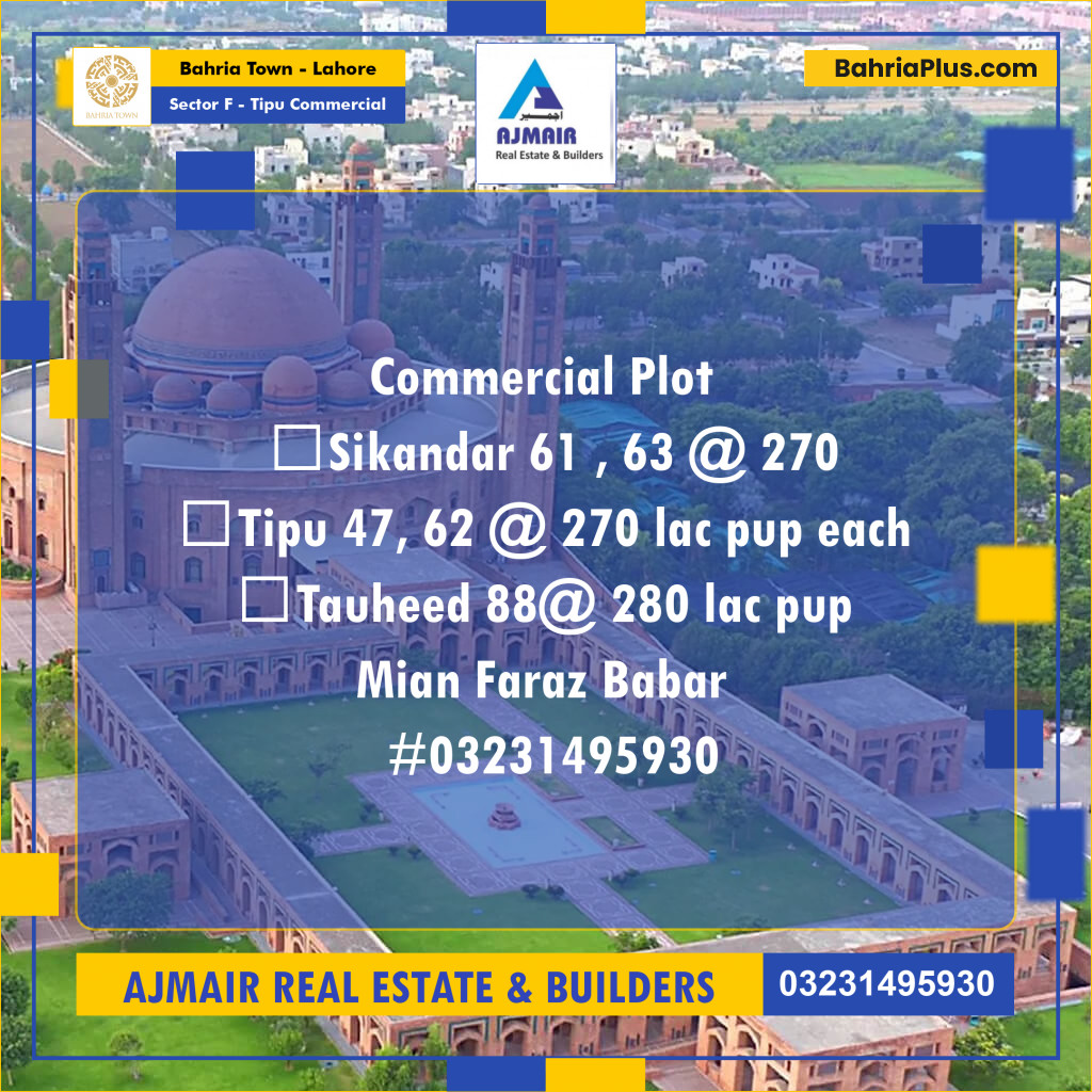 5 Marla Commercial Plot for Sale in Sector F - Tipu Commercial -  Bahria Town, Lahore - (BP-293556)