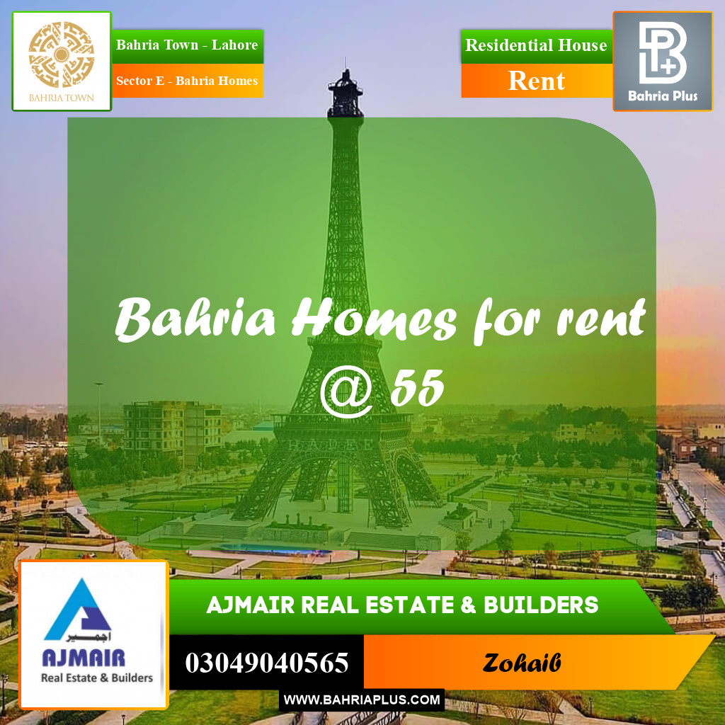 6.11 Marla Residential House for Rent in Sector E - Bahria Homes -  Bahria Town, Lahore - (BP-293637)