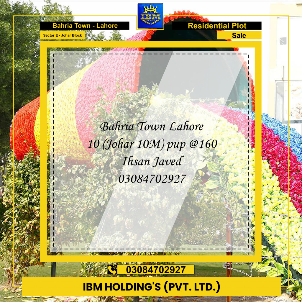 10 Marla Residential Plot for Sale in Sector E - Johar Block -  Bahria Town, Lahore - (BP-293674)