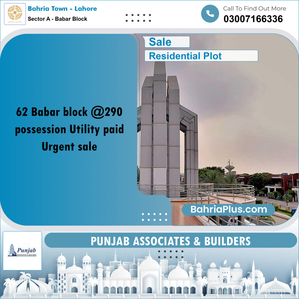 Residential Plot for Sale in Sector A - Babar Block -  Bahria Town, Lahore - (BP-293679)