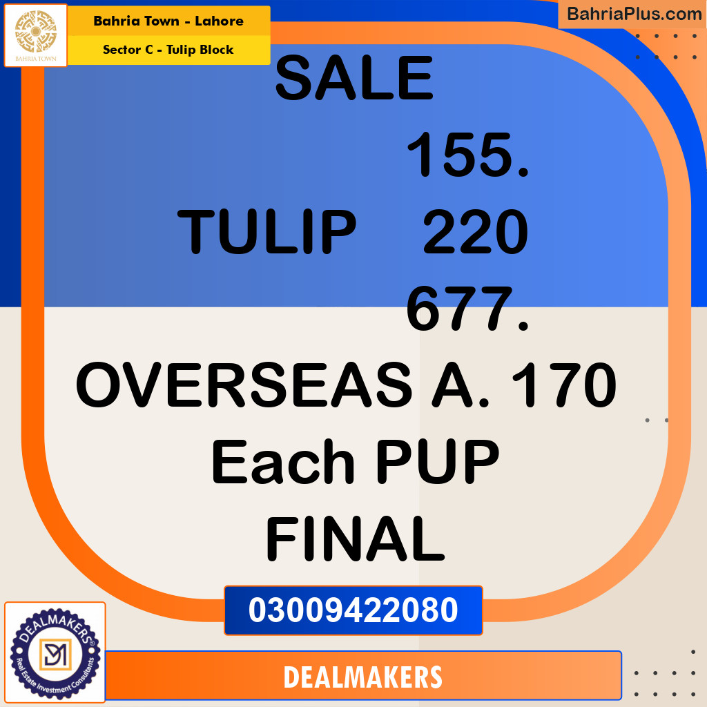 10 Marla Residential Plot for Sale in Sector C - Tulip Block -  Bahria Town, Lahore - (BP-293698)