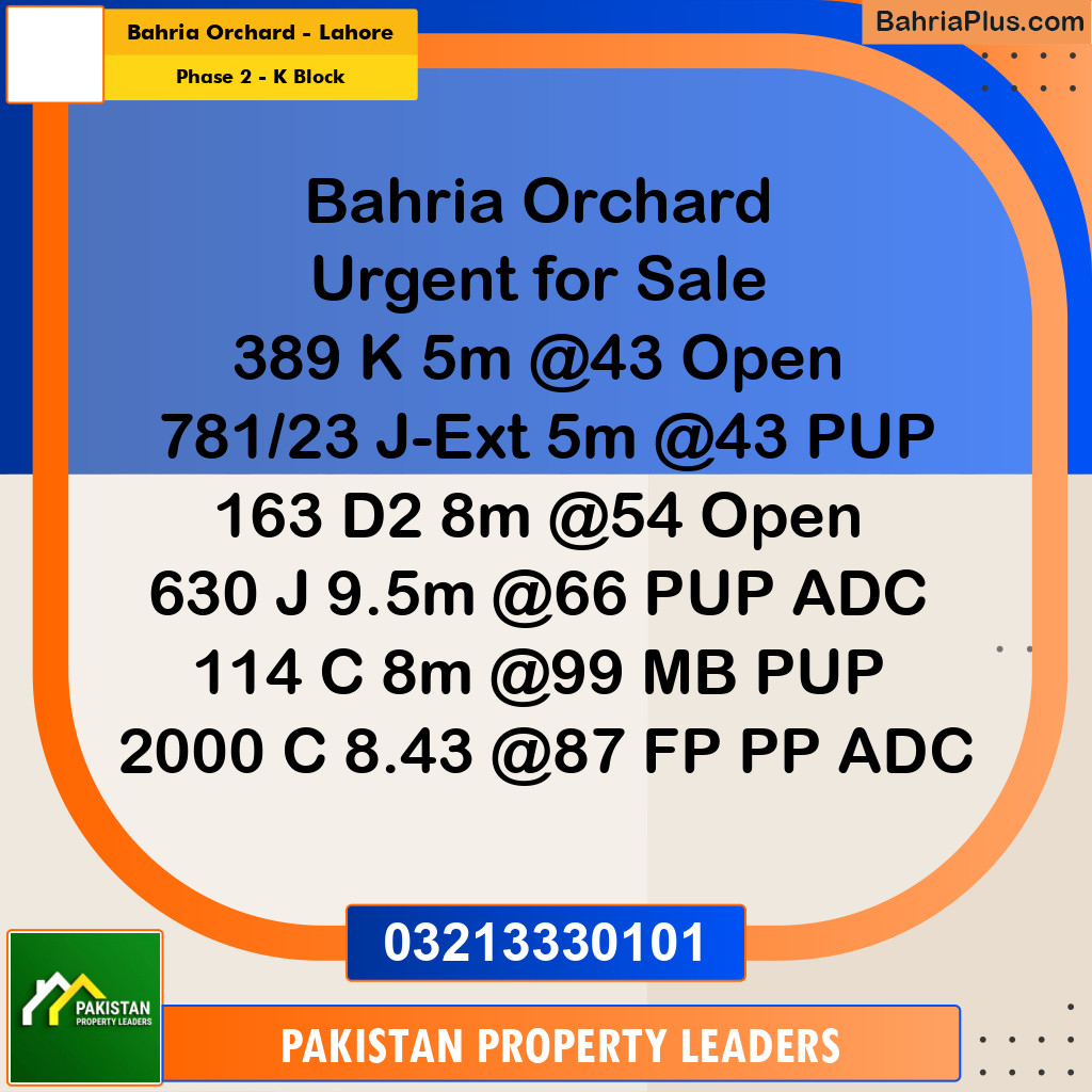5 Marla Residential Plot for Sale in Phase 2 - K Block -  Bahria Orchard, Lahore - (BP-293768)