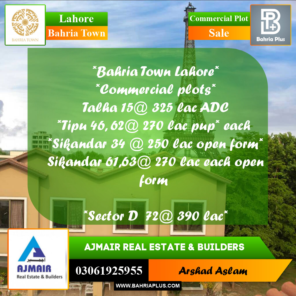Commercial Plot for Sale in Bahria Town, Lahore - (BP-293842)