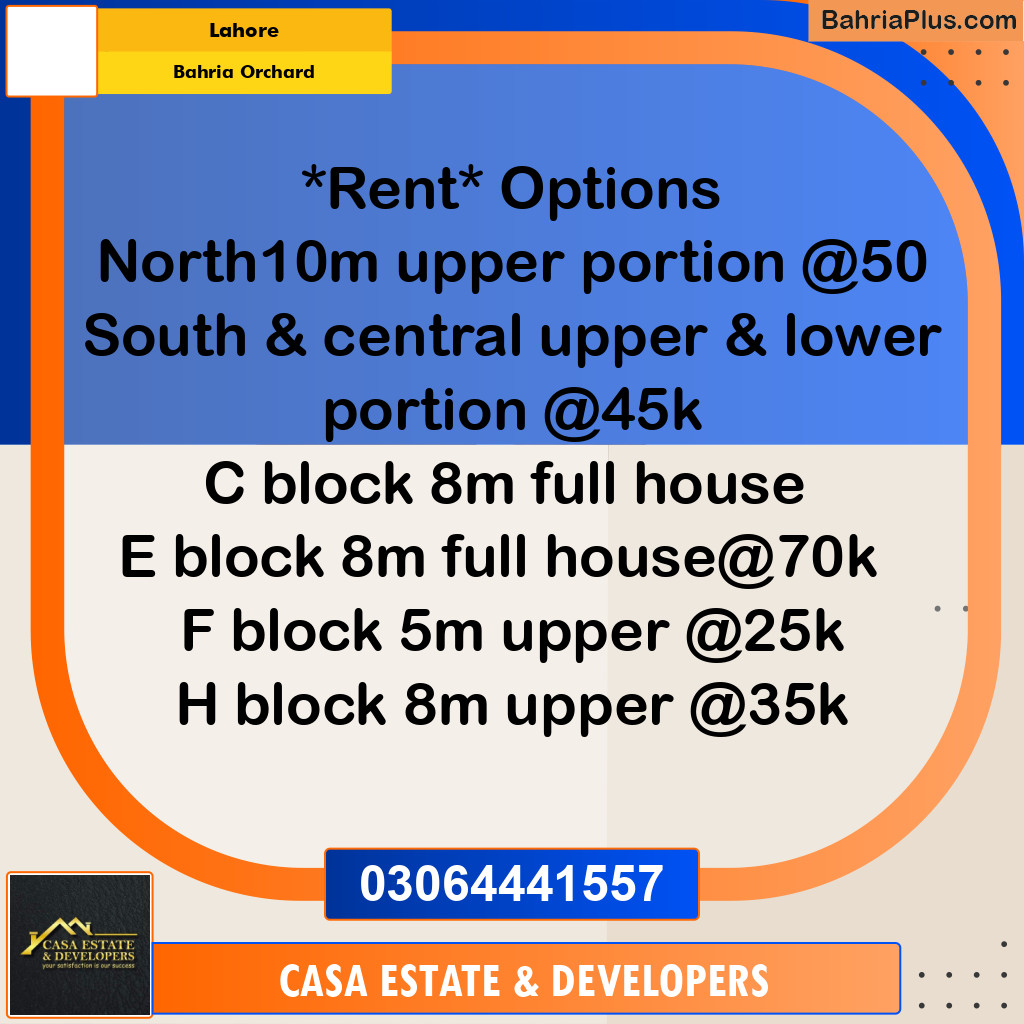8 Marla Residential House for Rent in Bahria Orchard, Lahore - (BP-293865)