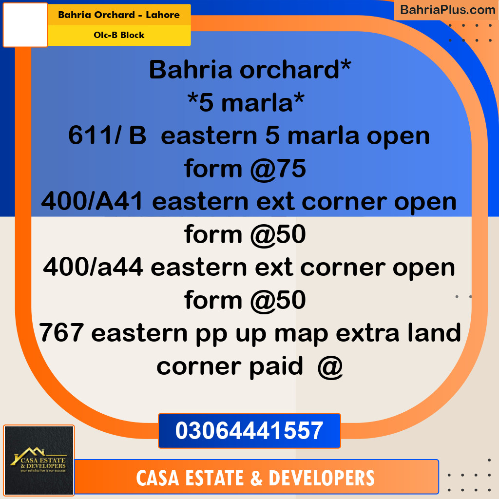 8 Marla Residential Plot for Sale in OLC-B Block -  Bahria Orchard, Lahore - (BP-293874)
