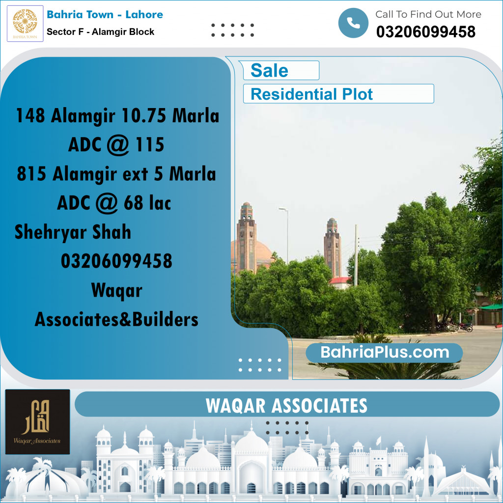 10.75 Marla Residential Plot for Sale in Sector F - Alamgir Block -  Bahria Town, Lahore - (BP-293889)