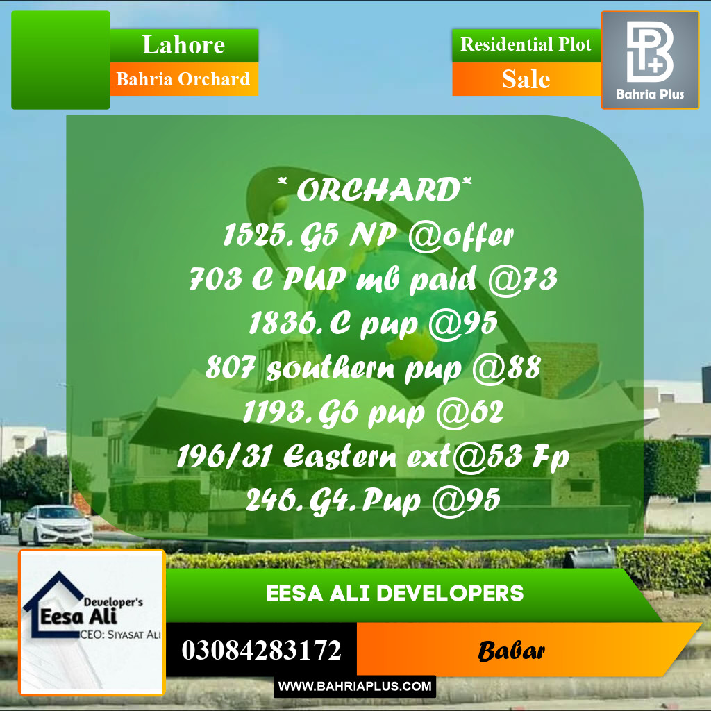 Residential Plot for Sale in Bahria Orchard, Lahore - (BP-293905)