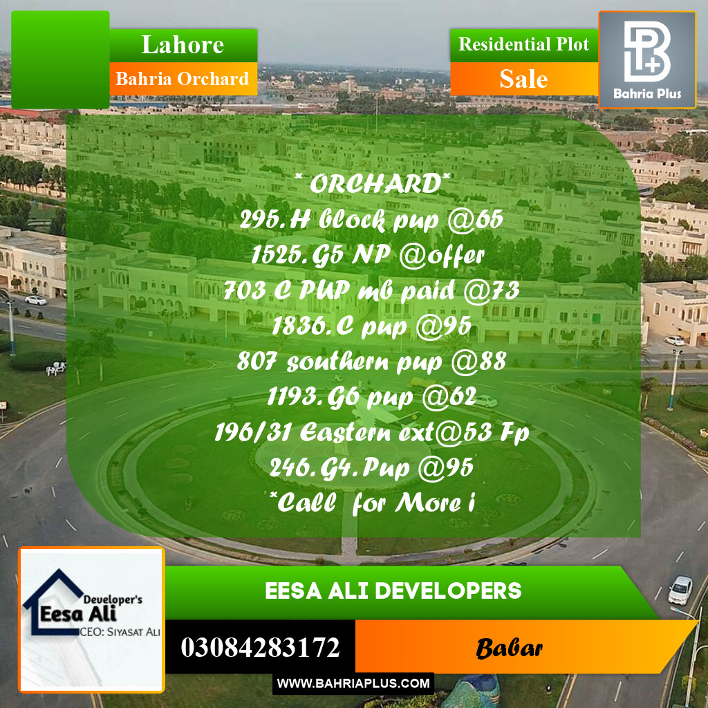 Residential Plot for Sale in Bahria Orchard, Lahore - (BP-293968)