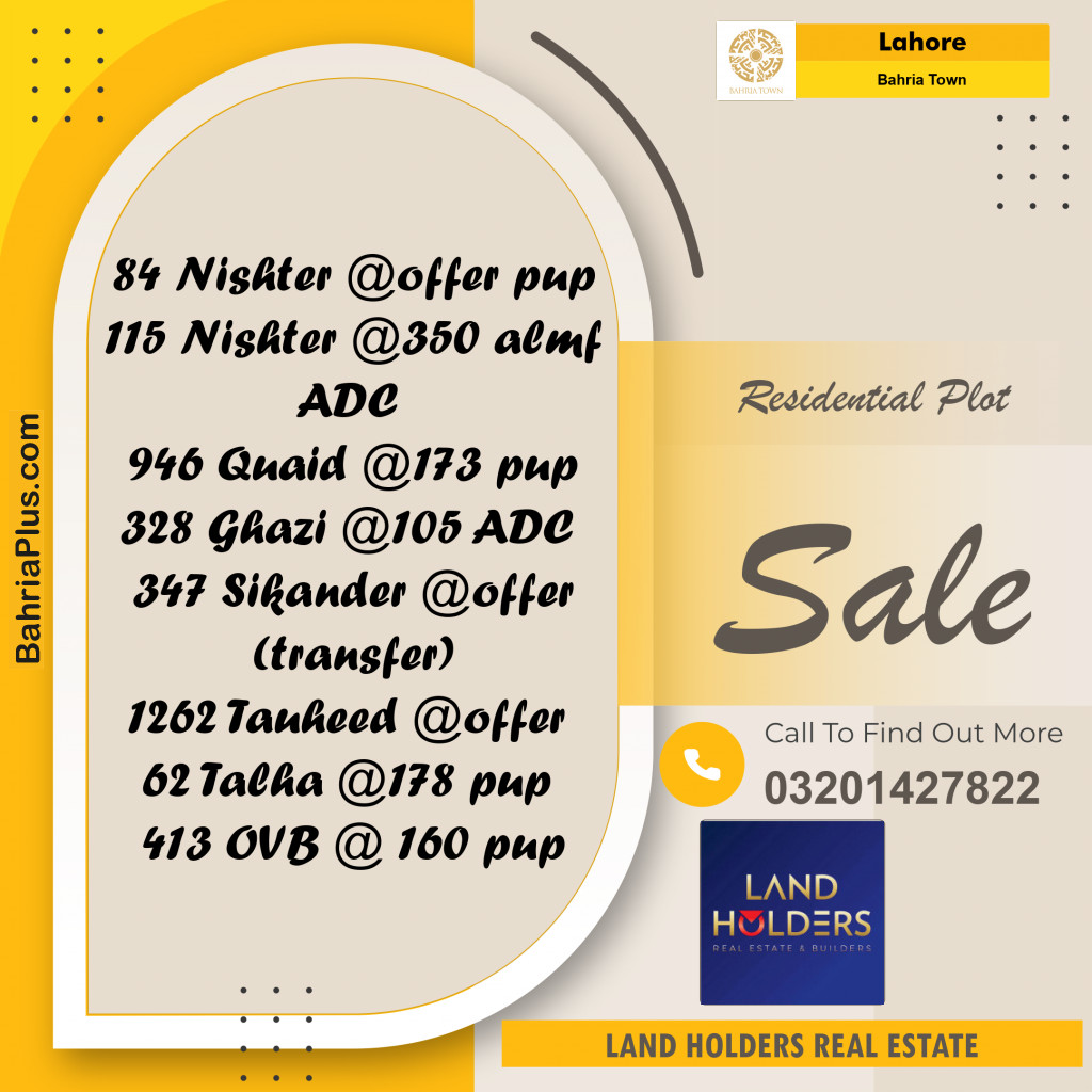 Residential Plot for Sale in Bahria Town, Lahore - (BP-293980)