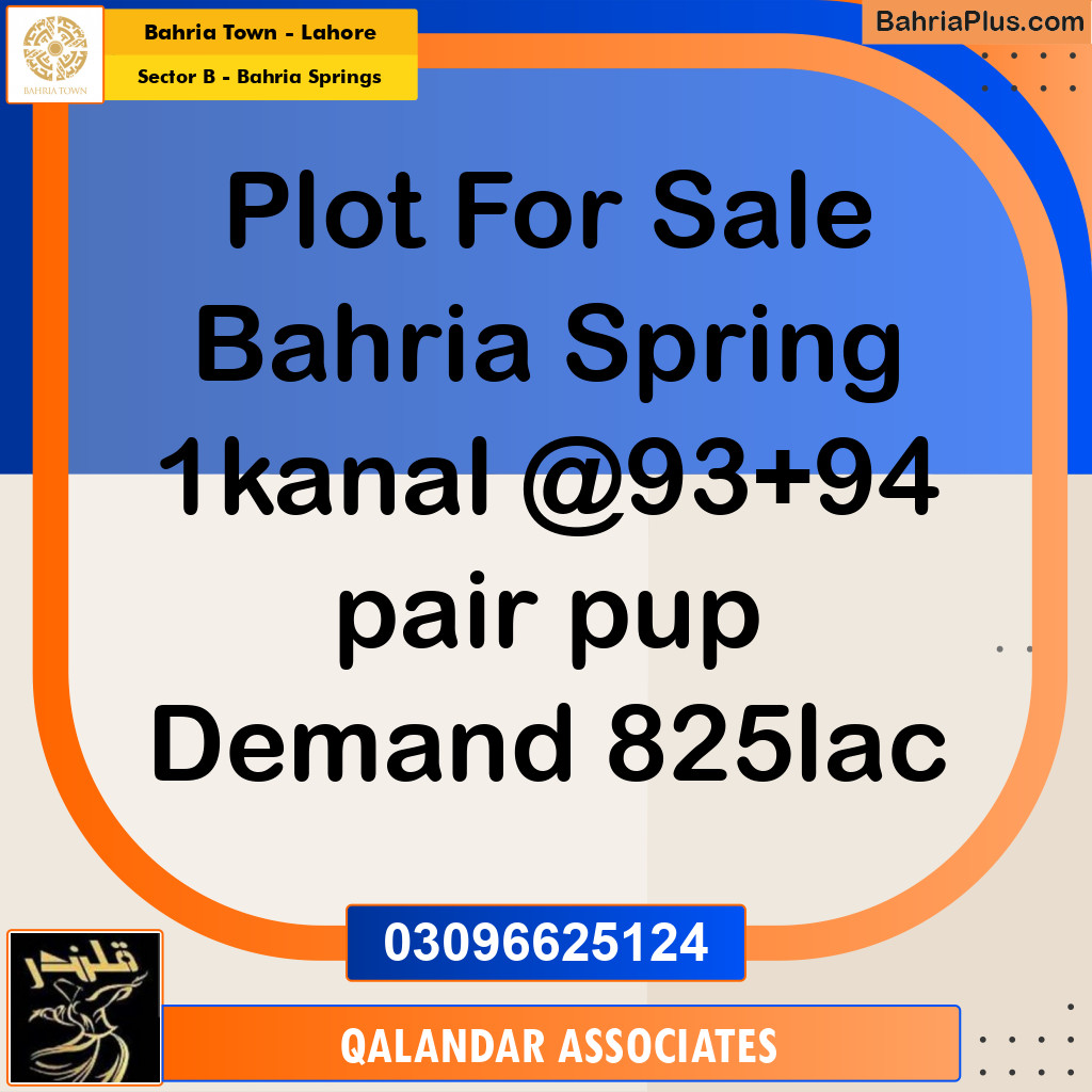1 Kanal Residential Plot for Sale in Sector B - Bahria Springs -  Bahria Town, Lahore - (BP-293985)