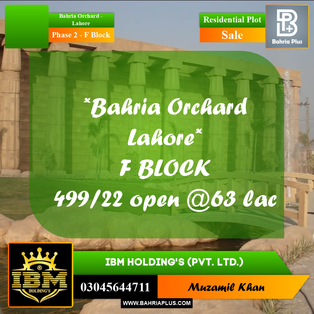 8 Marla Residential Plot for Sale in Phase 2 - F Block -  Bahria Orchard, Lahore - (BP-294113)