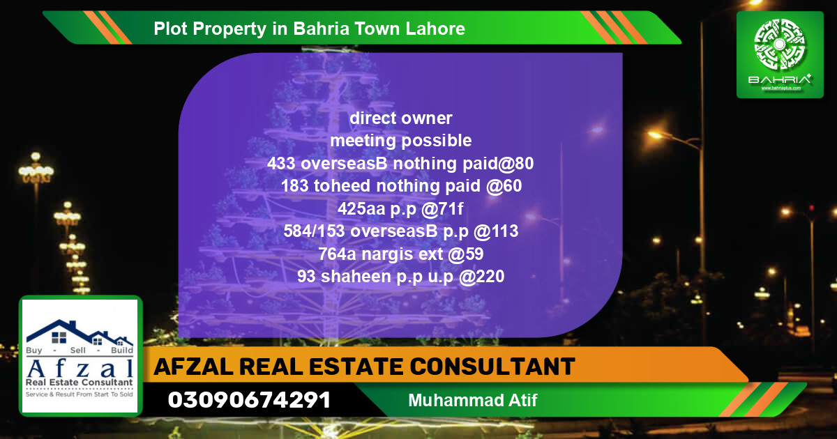 Residential Plot for Sale in Bahria Town, Lahore - (BP-29417)