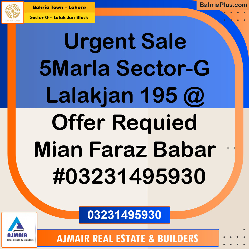 5 Marla Residential Plot for Sale in Sector G - Lalak Jan Block -  Bahria Town, Lahore - (BP-294191)