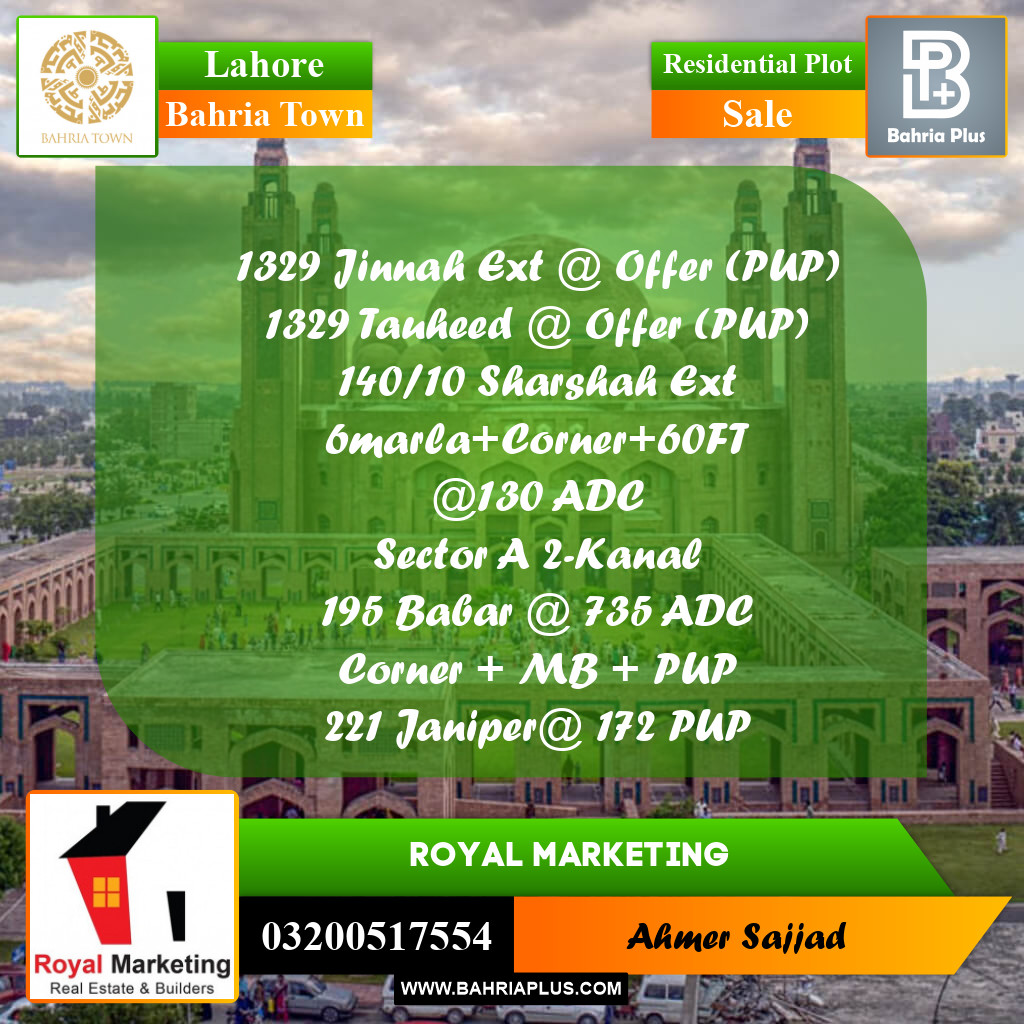 Residential Plot for Sale in Bahria Town, Lahore - (BP-294209)