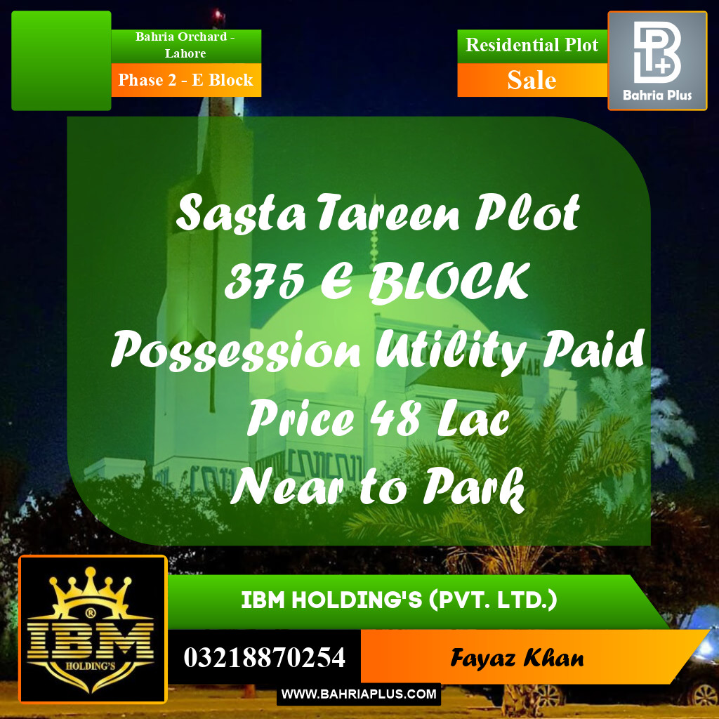 5 Marla Residential Plot for Sale in Phase 2 - E Block -  Bahria Orchard, Lahore - (BP-294233)