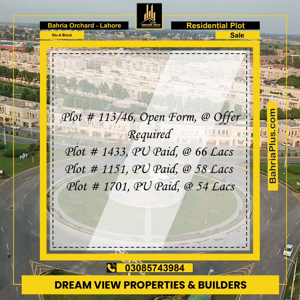 5 Marla Residential Plot for Sale in OLC-A Block -  Bahria Orchard, Lahore - (BP-294234)