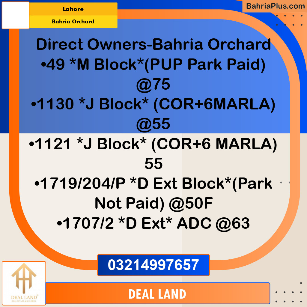 Residential Plot for Sale in Bahria Orchard, Lahore - (BP-294264)